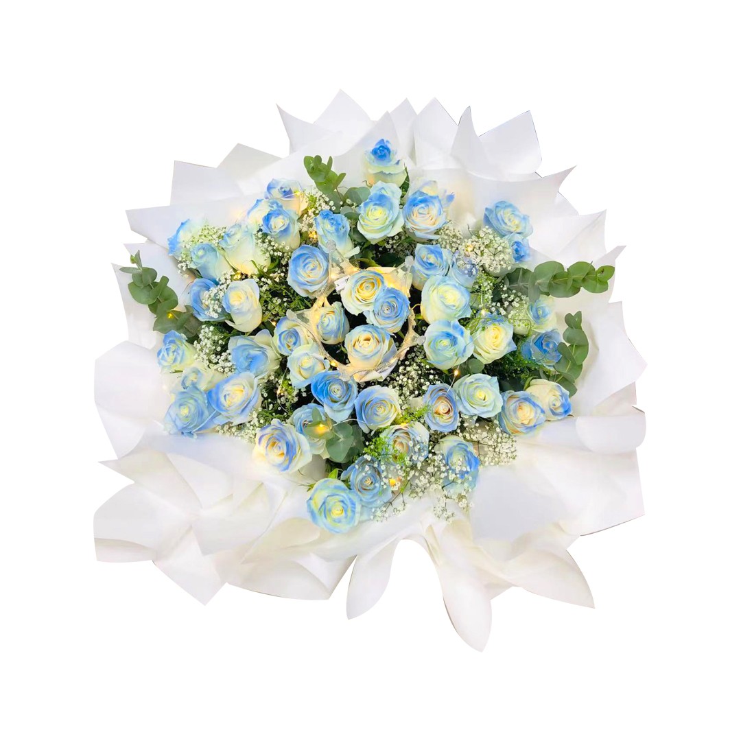 Crushed Ice Blue Rose Flower Bouquet | Flower Gift Center