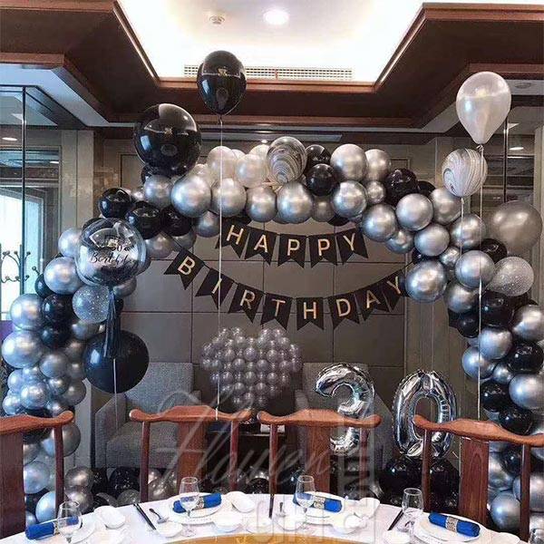 Birthday Black Silver Balloon Decoration