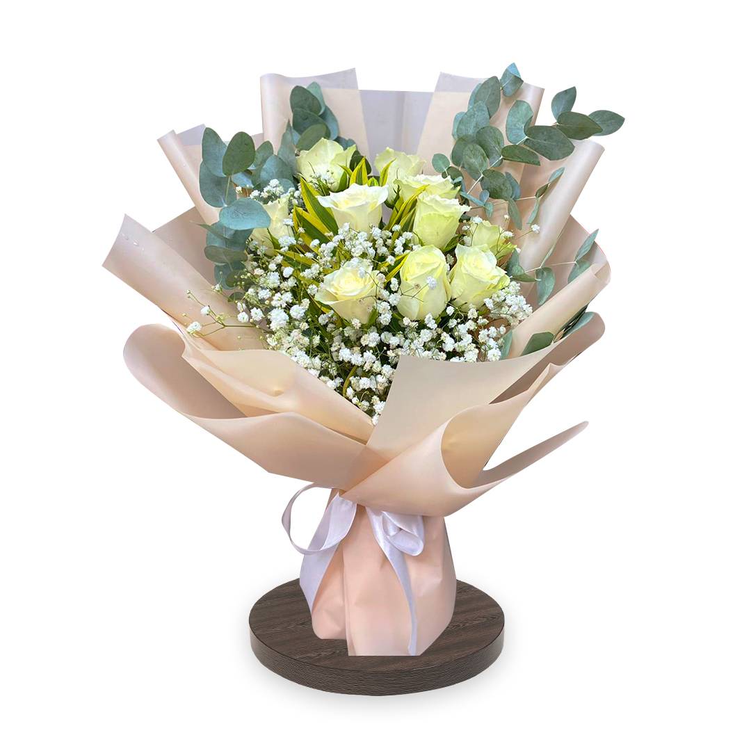 white Roses with Gypso Bouquet | Flower Gift Center
