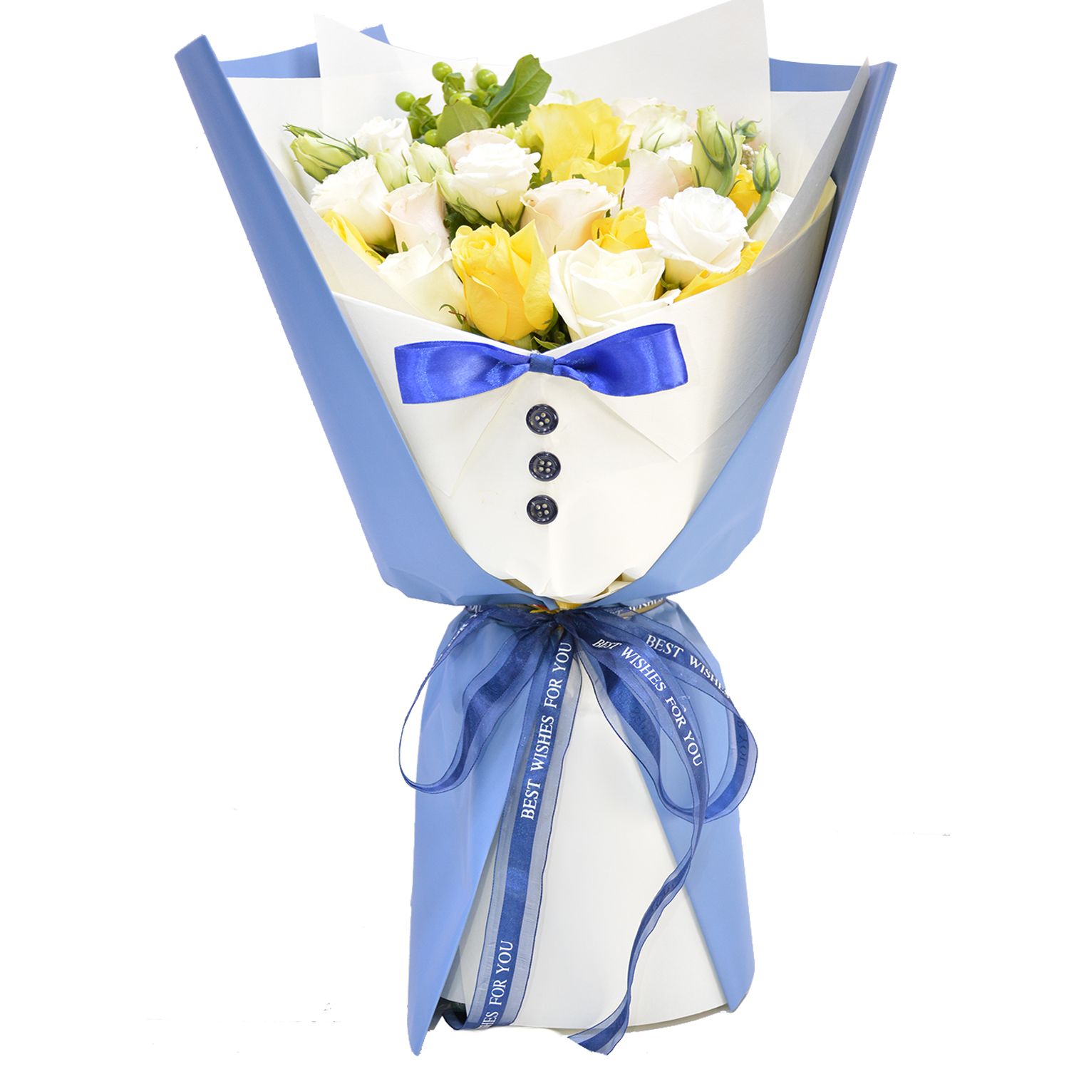 Blue Polo Bouquet with Bow | Flower Gift Center