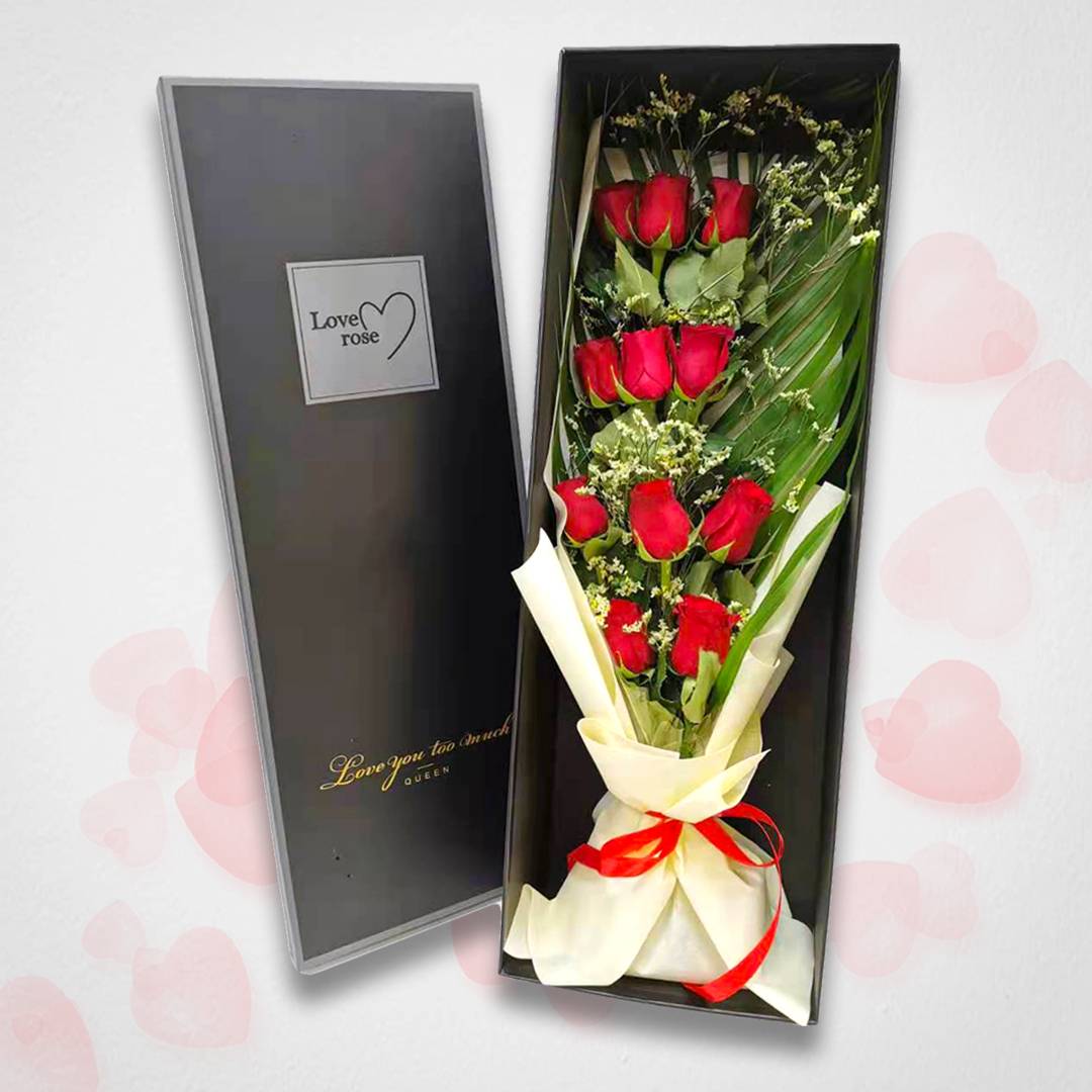 Black Love Box Red Rose Arrangement | Flower Gift Center