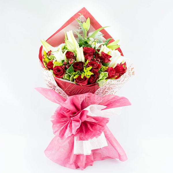 Mix Red Rose and Lily Bouquet | Flower Gift Center