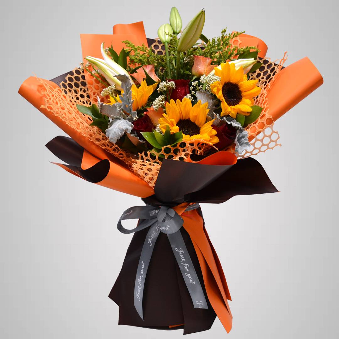 Mix Sunflower With Lilly Bouquet