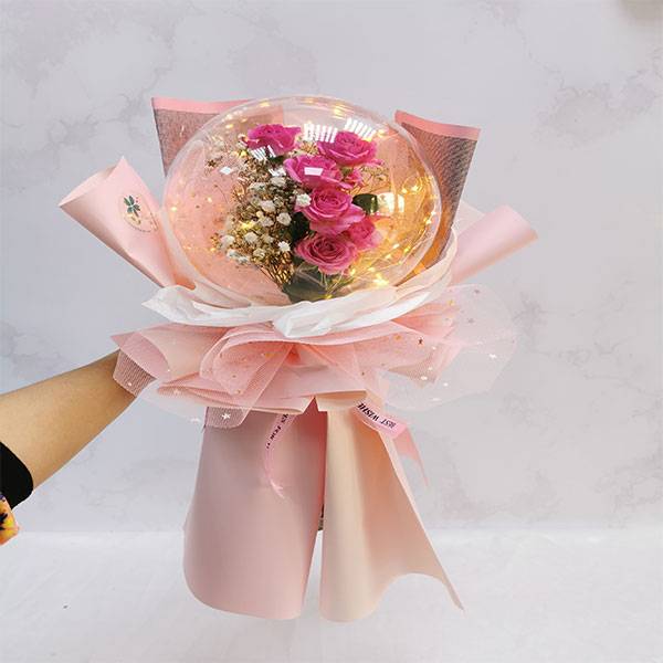 Acrylic Ball-Pink Spray Rose Bouquet