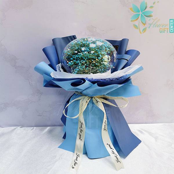 Acrylic Ball-Blue Gypsophila Bouquet | Flower Gift Center