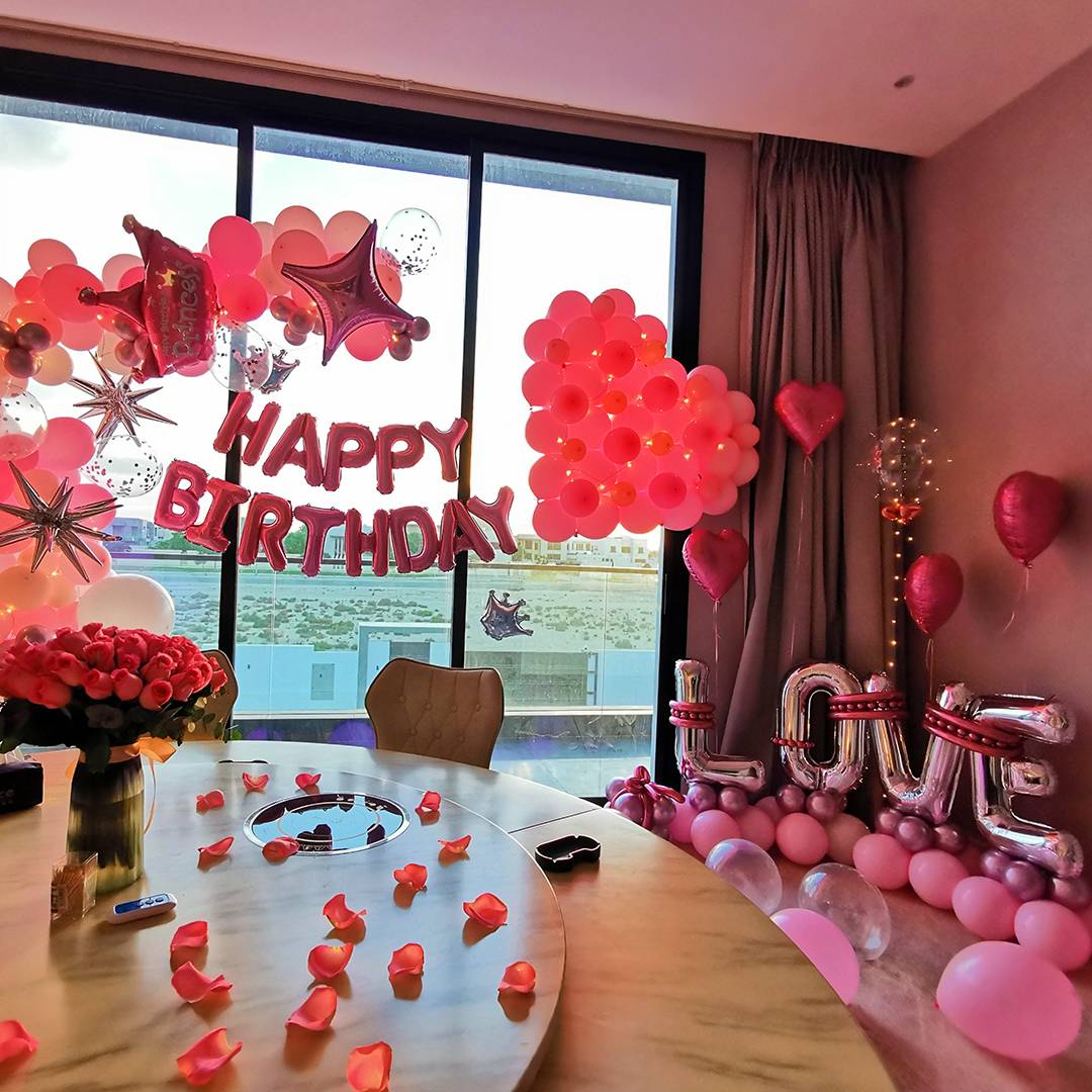 Love Theme Happy Birthday Balloons Decoration | Flower Gift Center