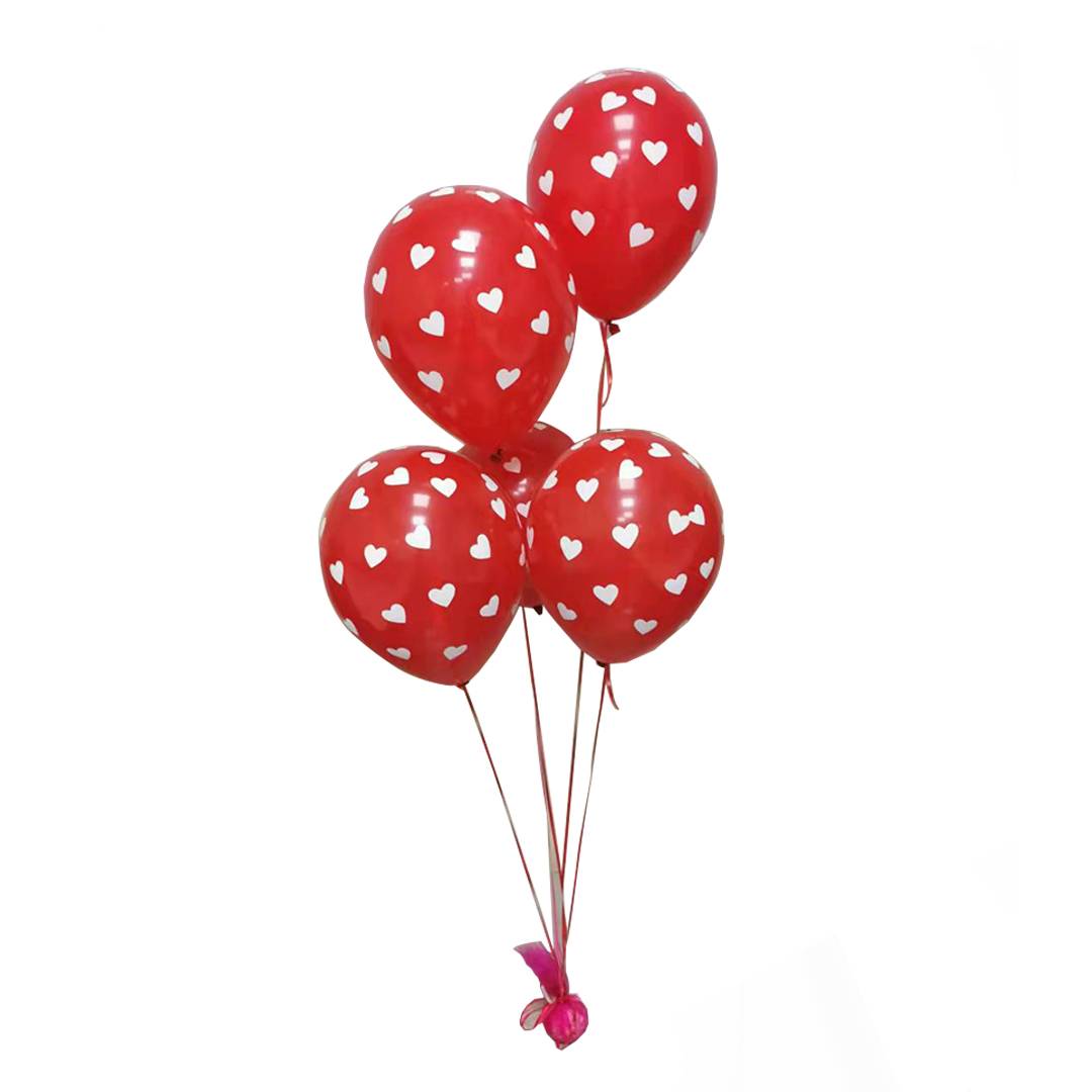 Set of Heart Printed Red Rubber Balloons w/ Helium (5 pcs/Set)
