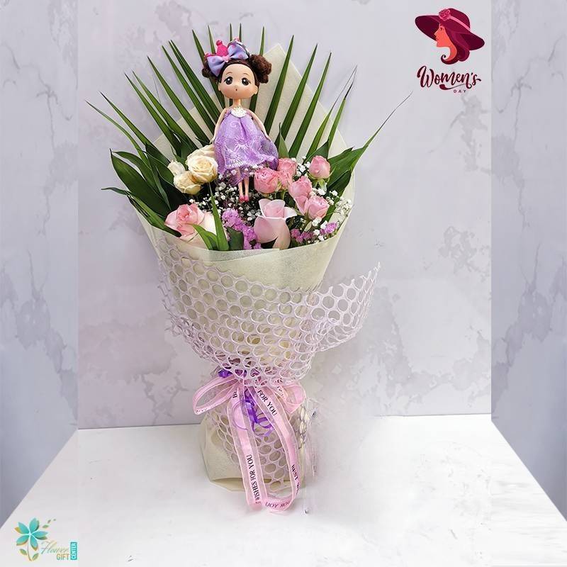 Pink & White Flowers Doll Bouquet