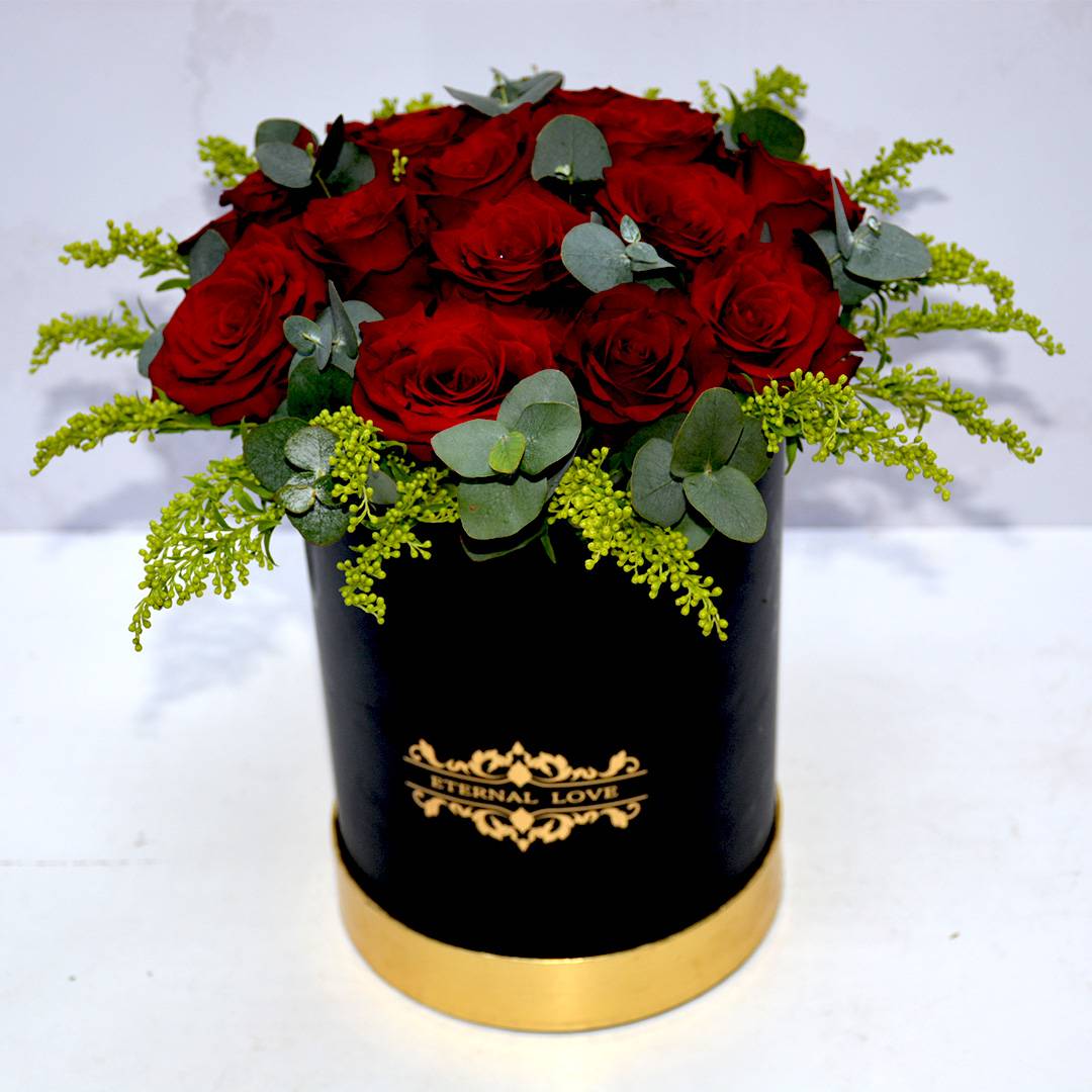 Gold and Black Box Arrangement | Flower Gift Center