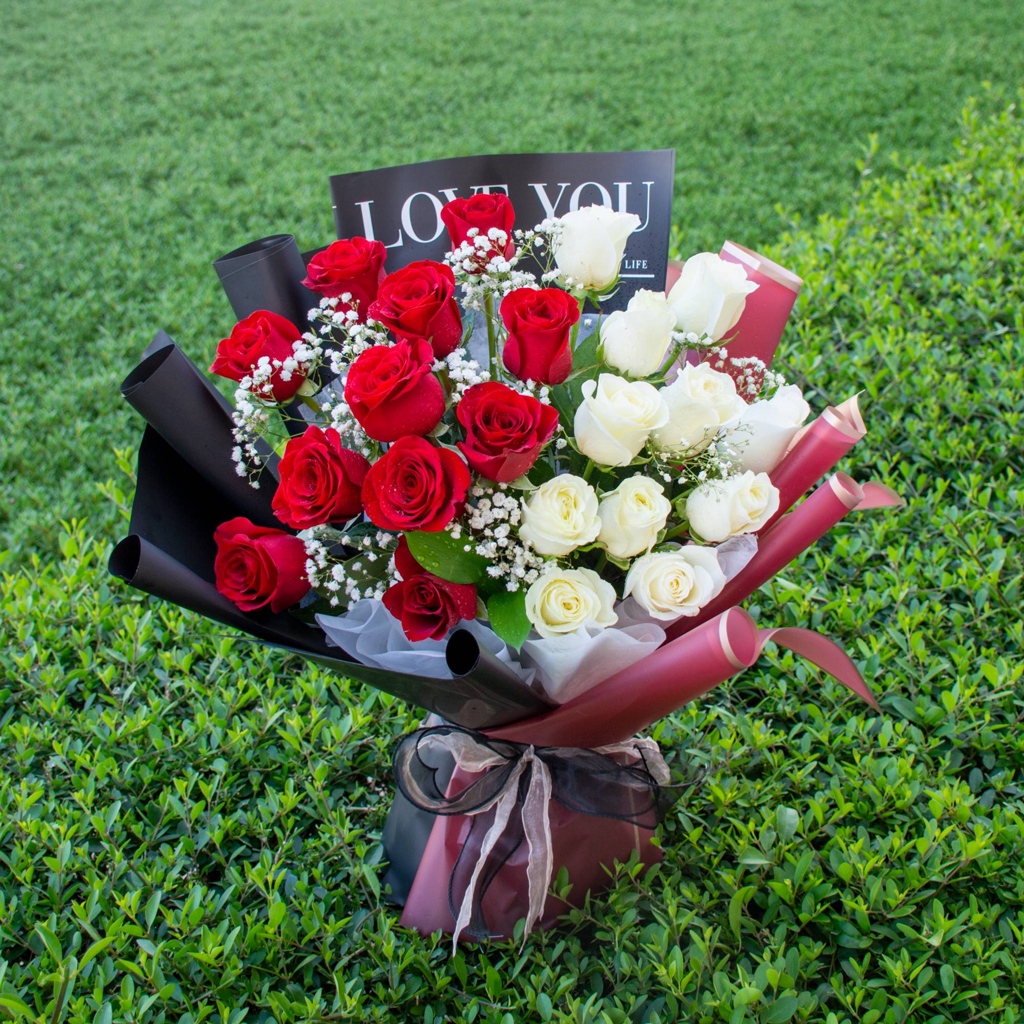Porsche Red & White Roses Bouquet | Flower Gift Center
