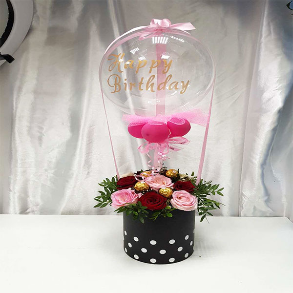 Hot Air Happy Birthday Balloon with fresh flower