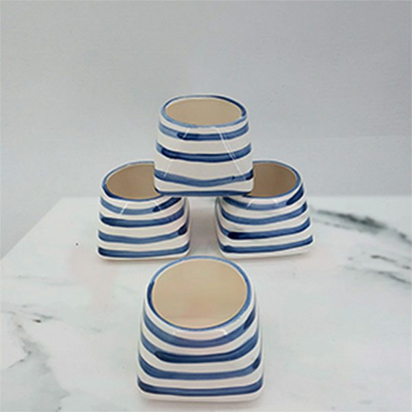Blue and White Striped Ceramic Plant/Flower Pot