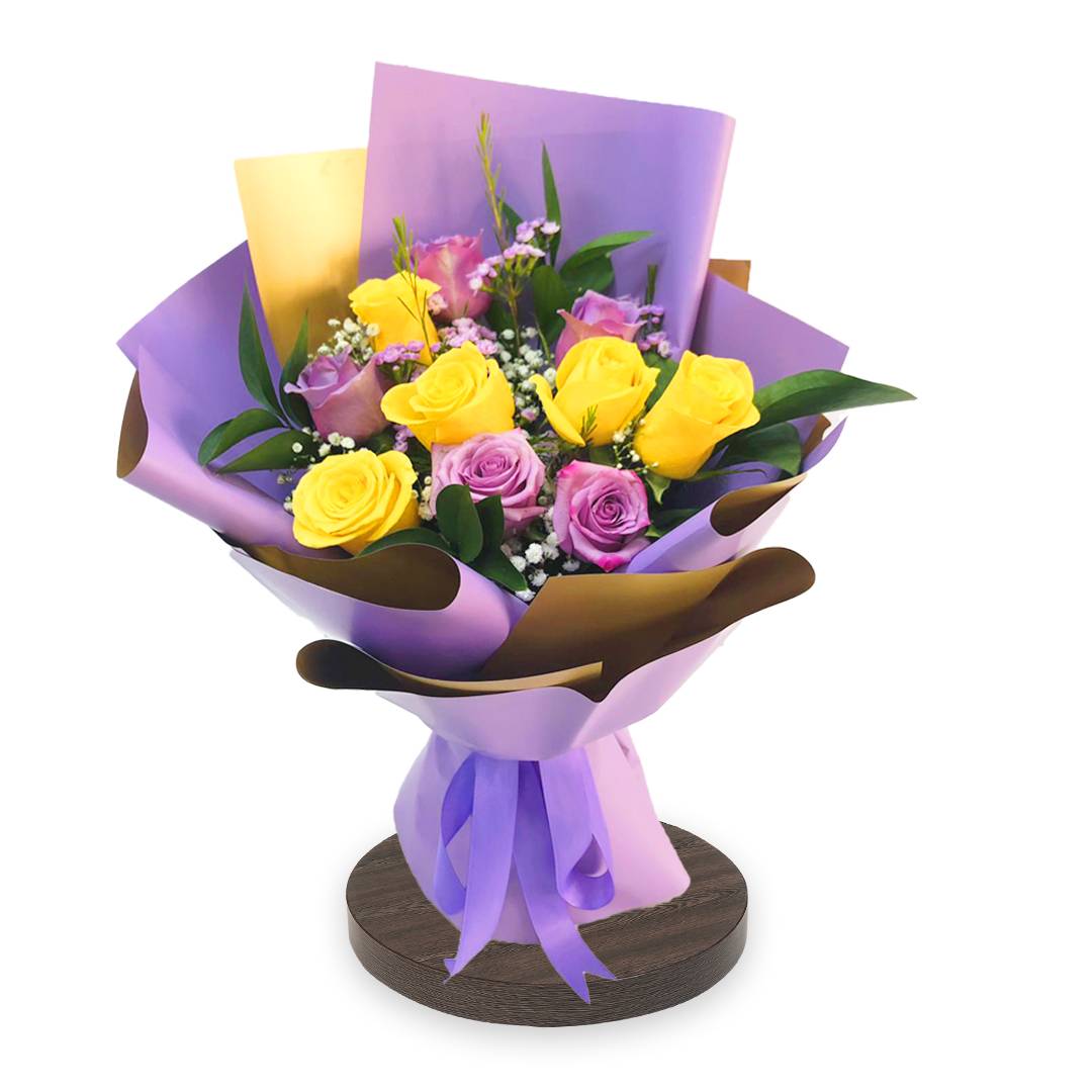 Yellow and Purple Colored Roses Bouquet | Flower Gift Center
