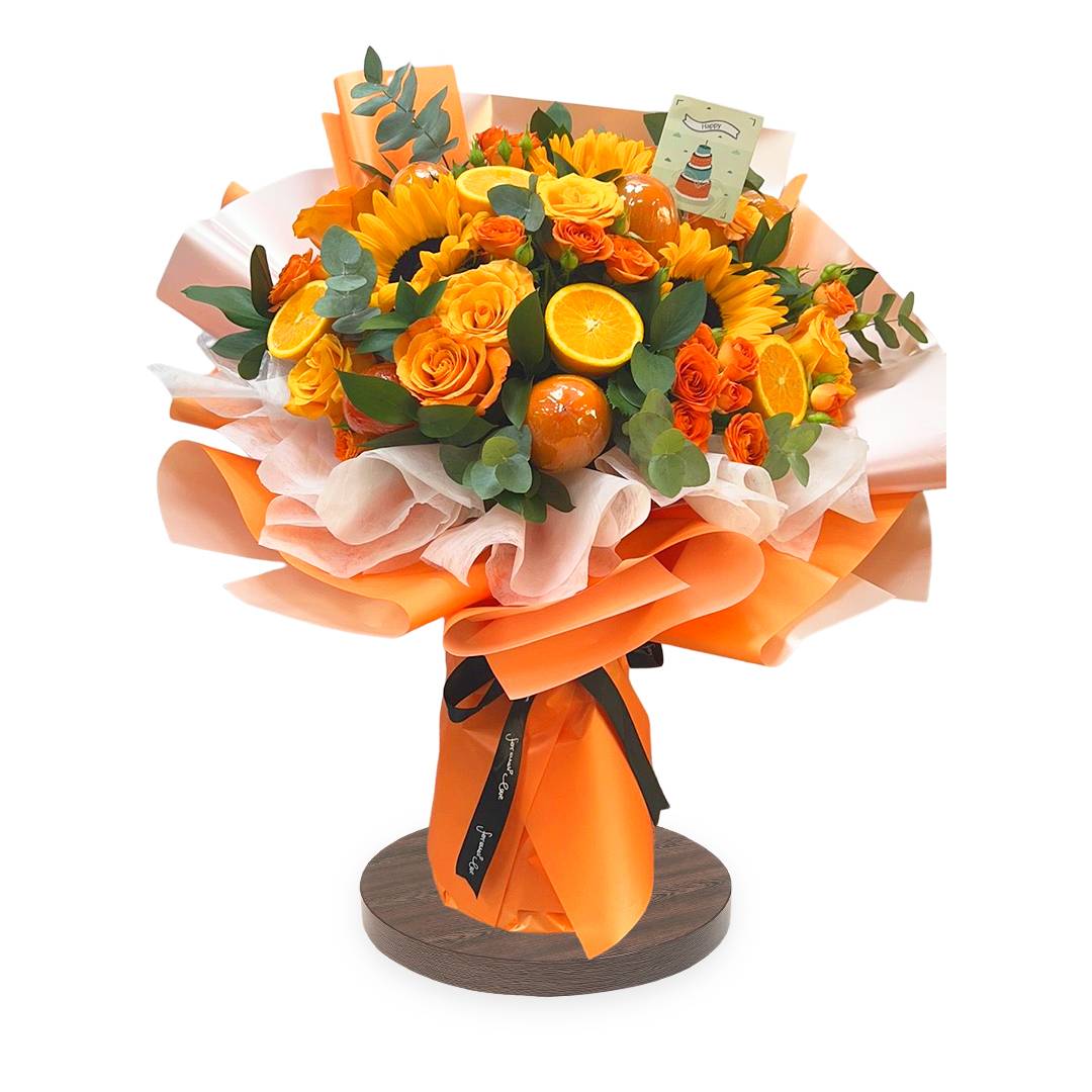 Fresh Orange & Rose Bouquet | Flower Gift Center