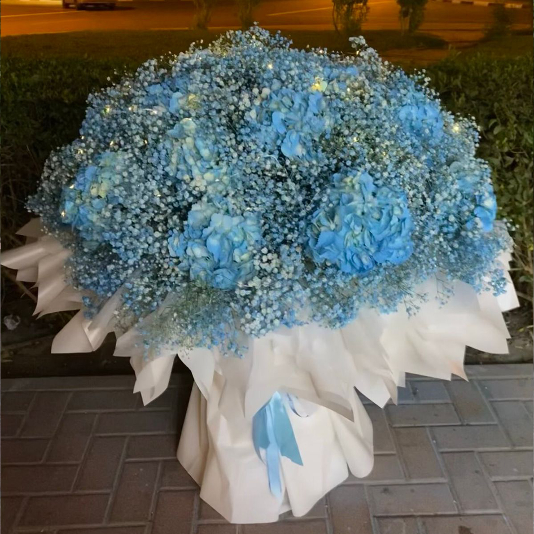 Blue Gypsum with Blue Hydrangea | Flower Gift Center