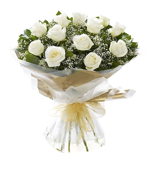 White Roses in Brown Bouquet | Flower Gift Center