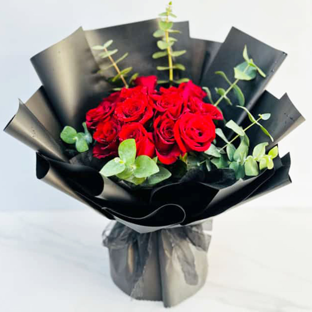 Red Rose with Eucalyptus | Flower Gift Center