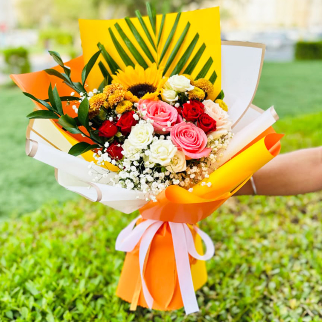 Mix Flower with Palm Leaves | Flower Gift Center