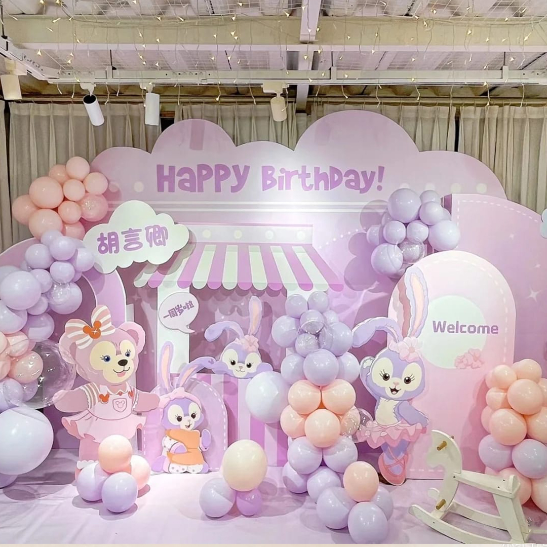 Happy Birthday Decoration in Purple and Cream Combination | Flower Gift Center