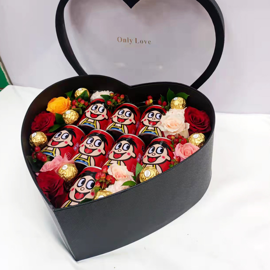 Heart Box with milk Tea | Flower Gift Center