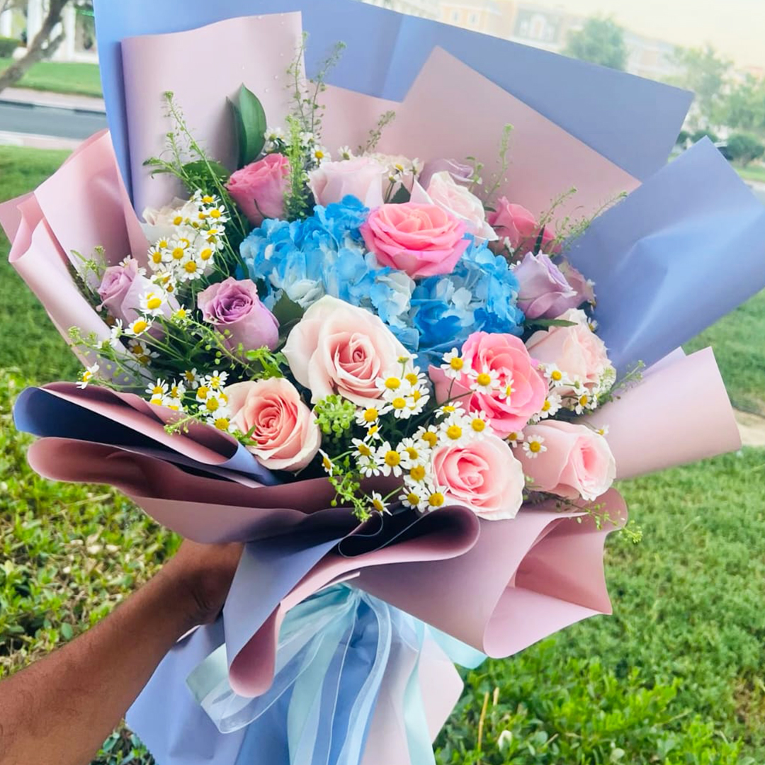 Mix Flower with Blue Hydrangea | Flower Gift Center
