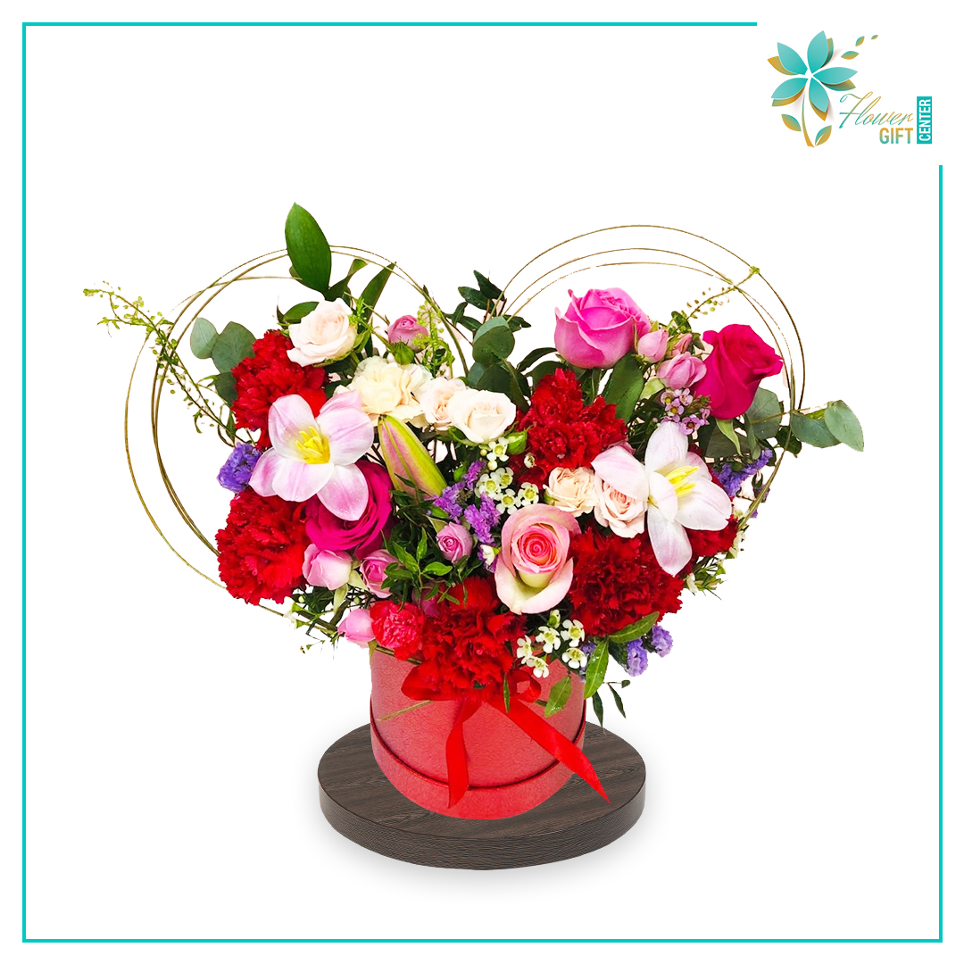 Red Box Heart Arrangement | Flower Gift Center
