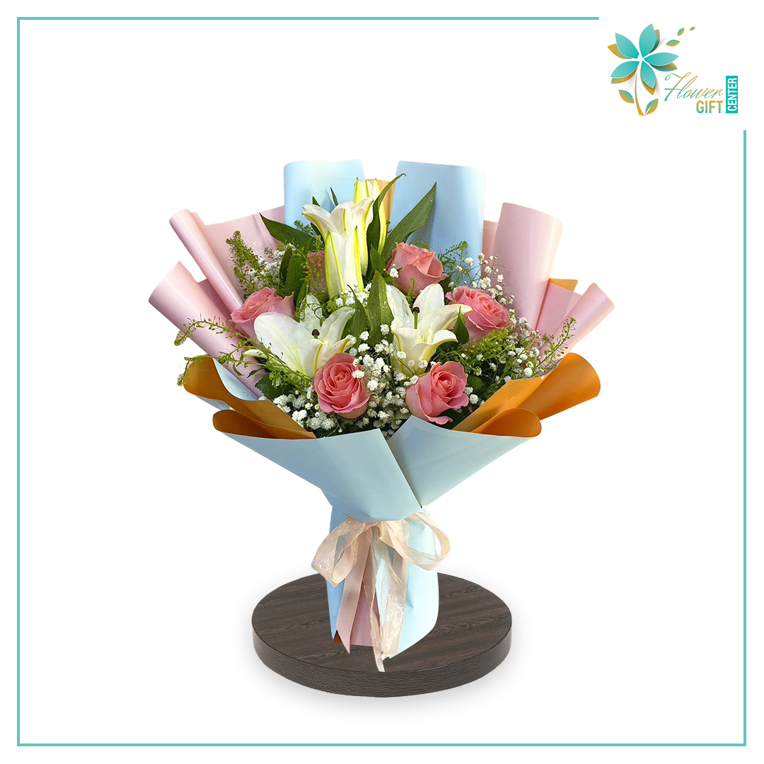 Lily and Roses Mix Bouquet | Flower Gift Center