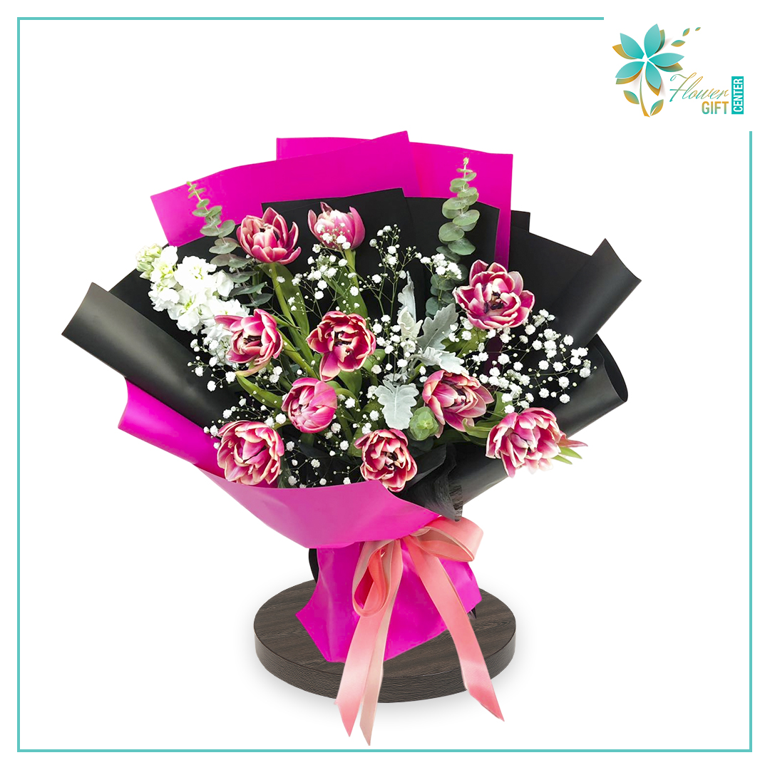 Dark Pink Tulip Bouquet | Flower Gift Center