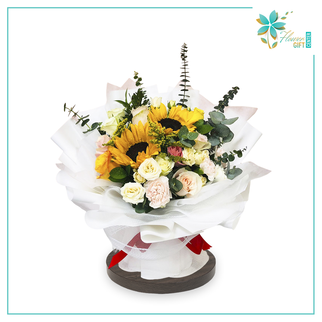 Mix Flower in White Bouquet | Flower Gift Center