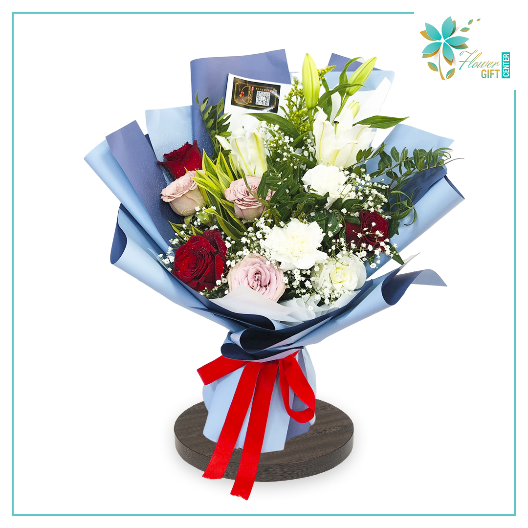 Blue Bouquet with Lily | Flower Gift Center