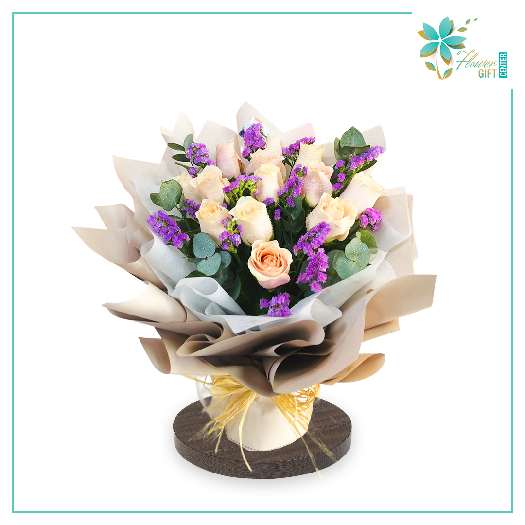 Roses with Statice Bouquet | Flower Gift Center