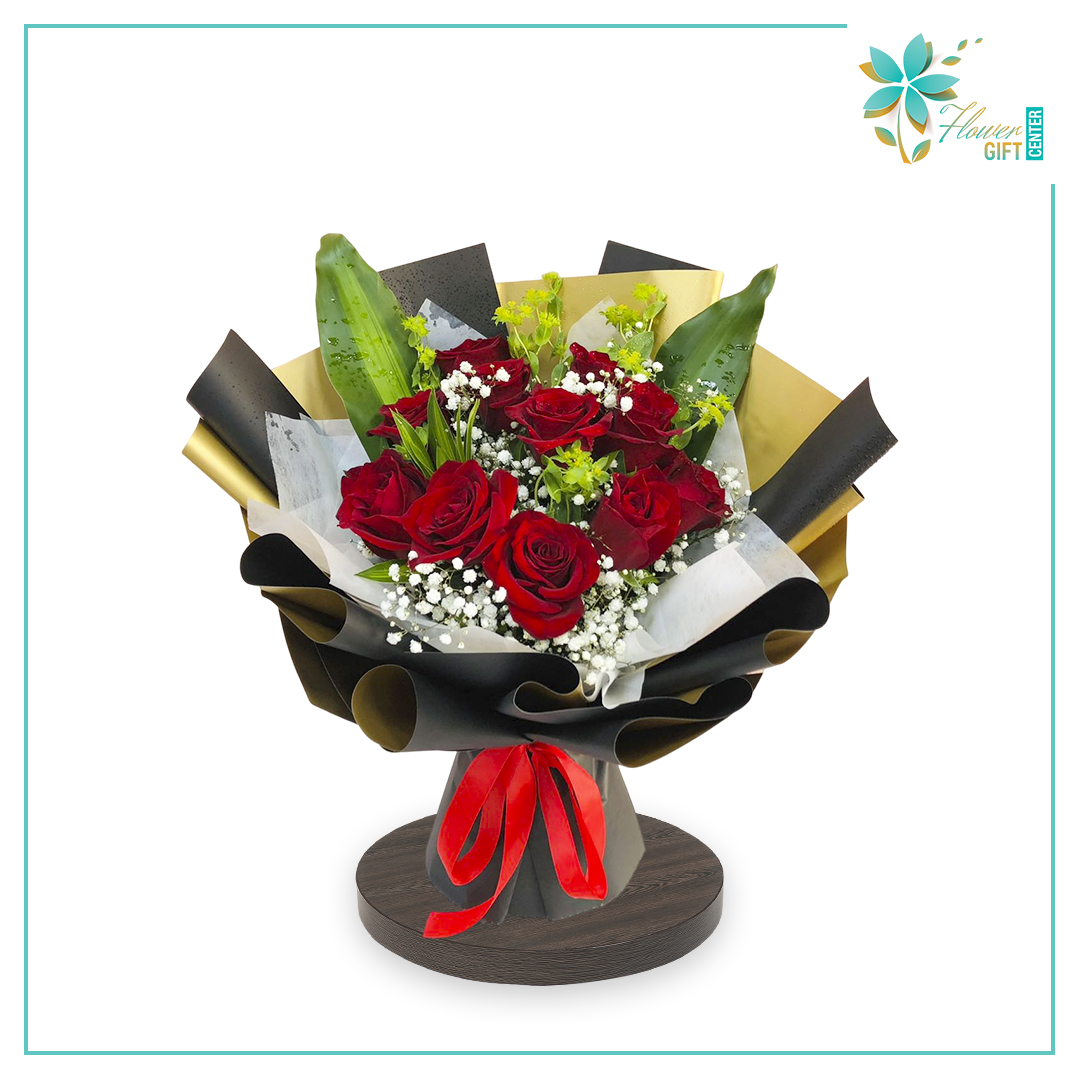 11 Fresh Red Roses | Wrapped with Gypsophilia in Paper Cover | Flower Gift Center