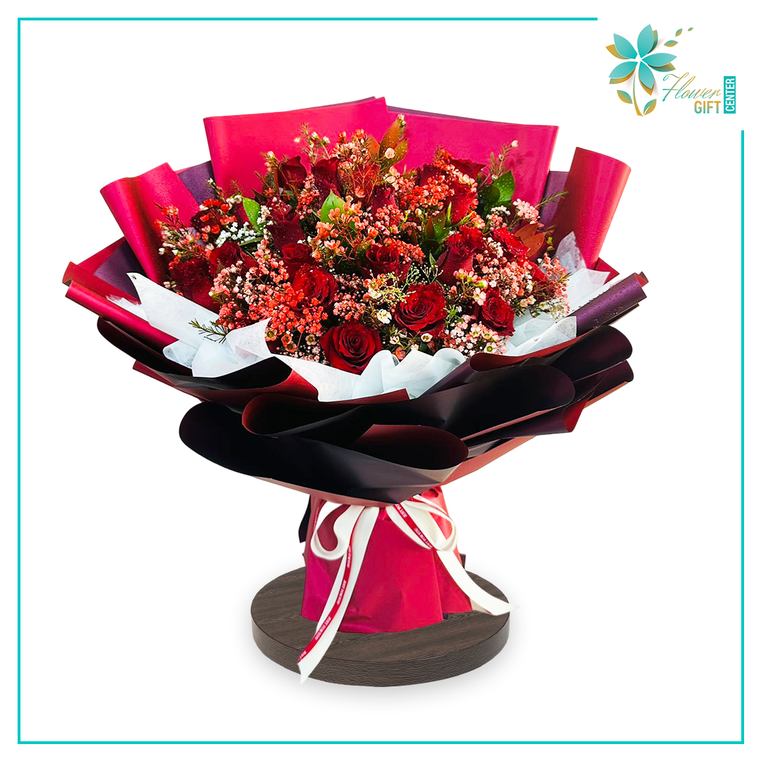 Red Roses with Red Gypsum Bouquet | Flower Gift Center