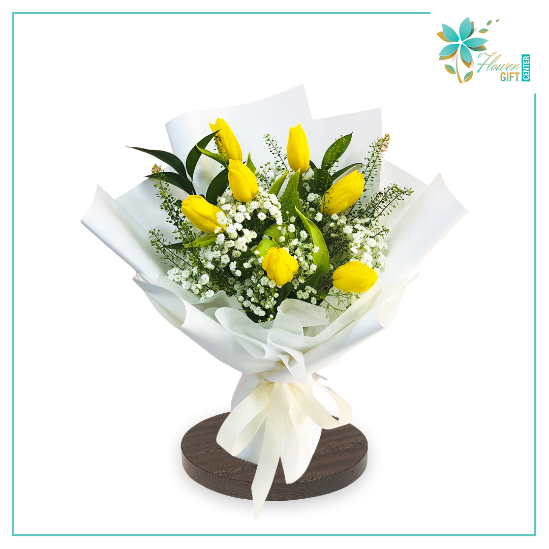 Yellow Tulip with Gypsum Bouquet | Flower Gift Center