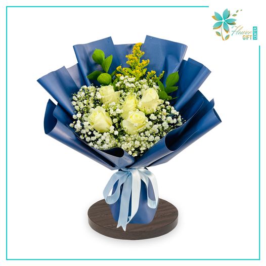 white Rose Blue Bouquet | Flower Gift Center
